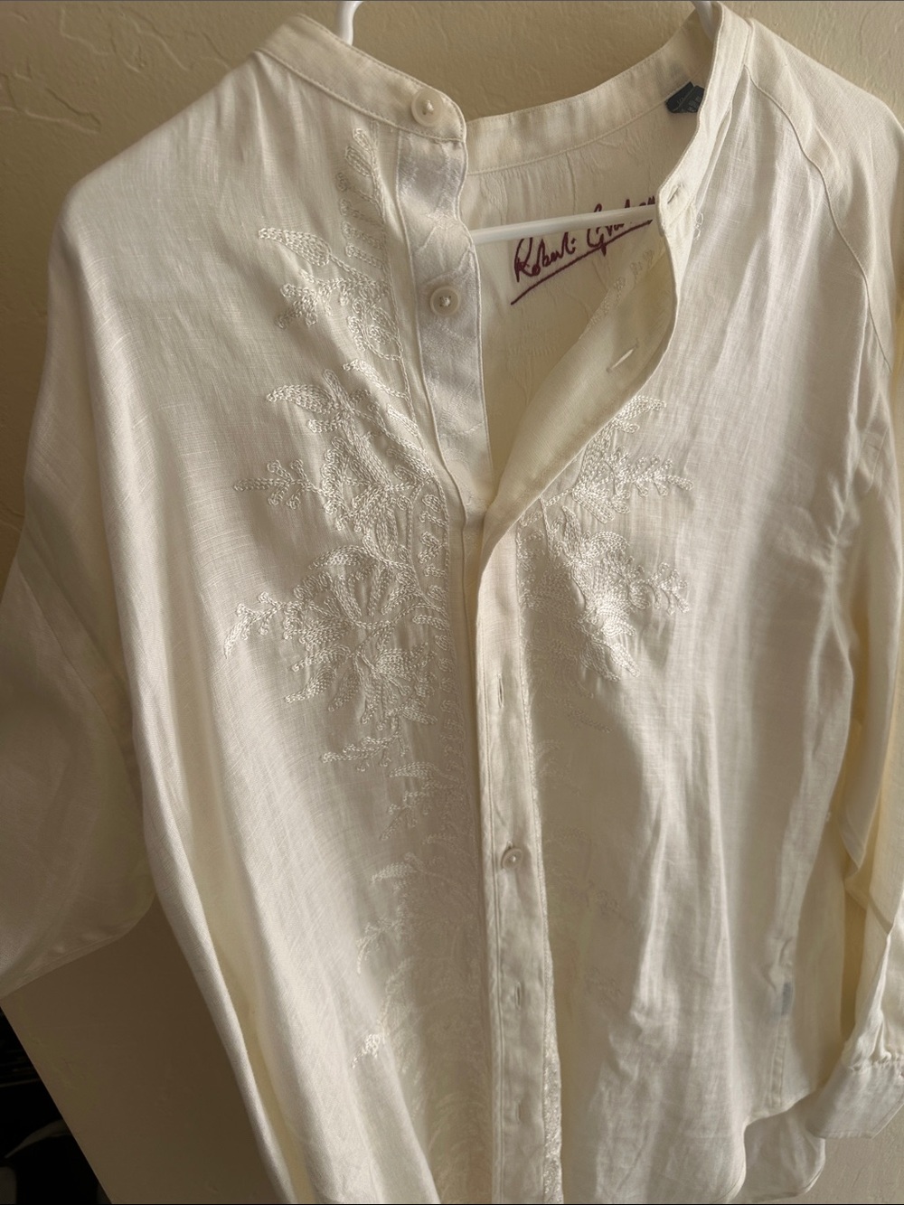 Robert Graham Cream Embroidered Button-Down Shirt